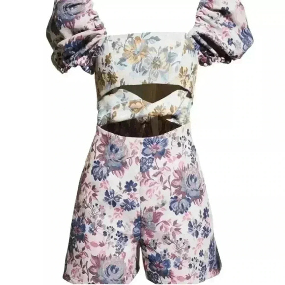 NWOT Autumn Adeigbo Liadan Floral Jacquard Twist Front Romper Jumpsuit XS l US 2 - Picture 8 of 10